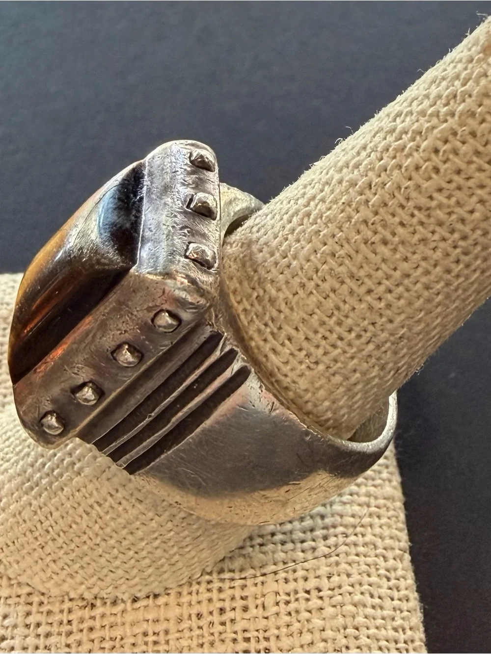 Vintage Lisa Jenks Eros Tiger's Eye Sterling Silver Modernist Ring 9.5